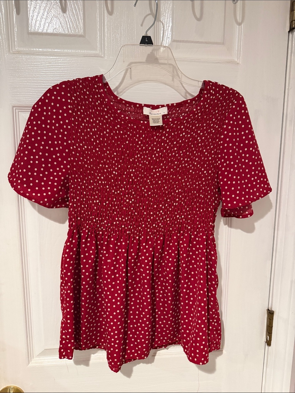 URBAN Romantics Red White Polka Dot Smocked Peplum Blouse